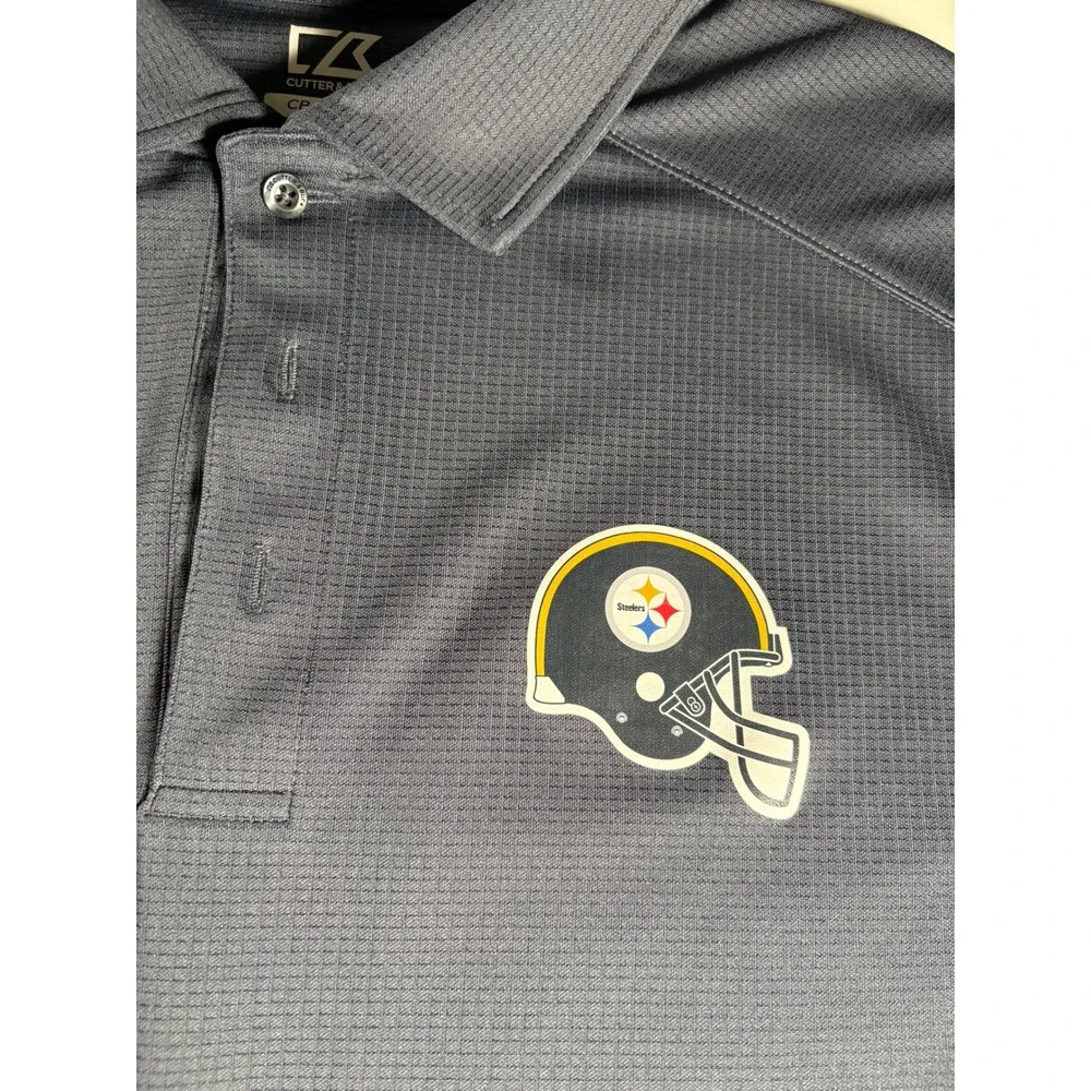 Cutter & Buck CB DryTec Pittsburgh Steelers Polo Shirt Mens Medium Gray NFL - Picture 3 of 7